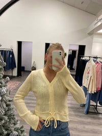 LE LIS Peplum Cardigan in butter - women's cardigan - alternate view