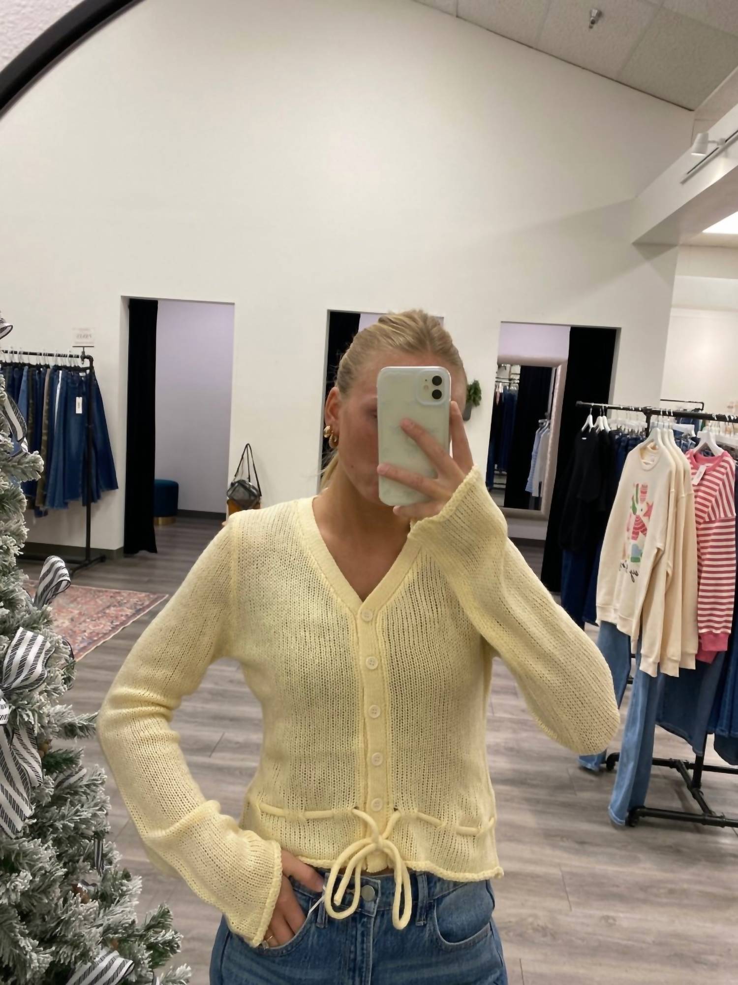 LE LIS Peplum Cardigan in butter - women's cardigan - alternate view