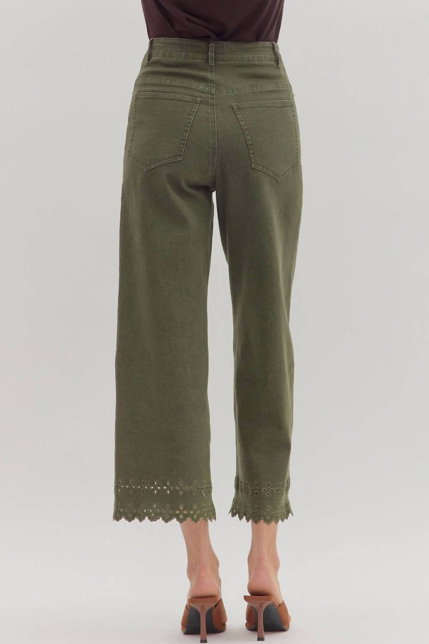 Entro - Embroidered Border Hem Pants