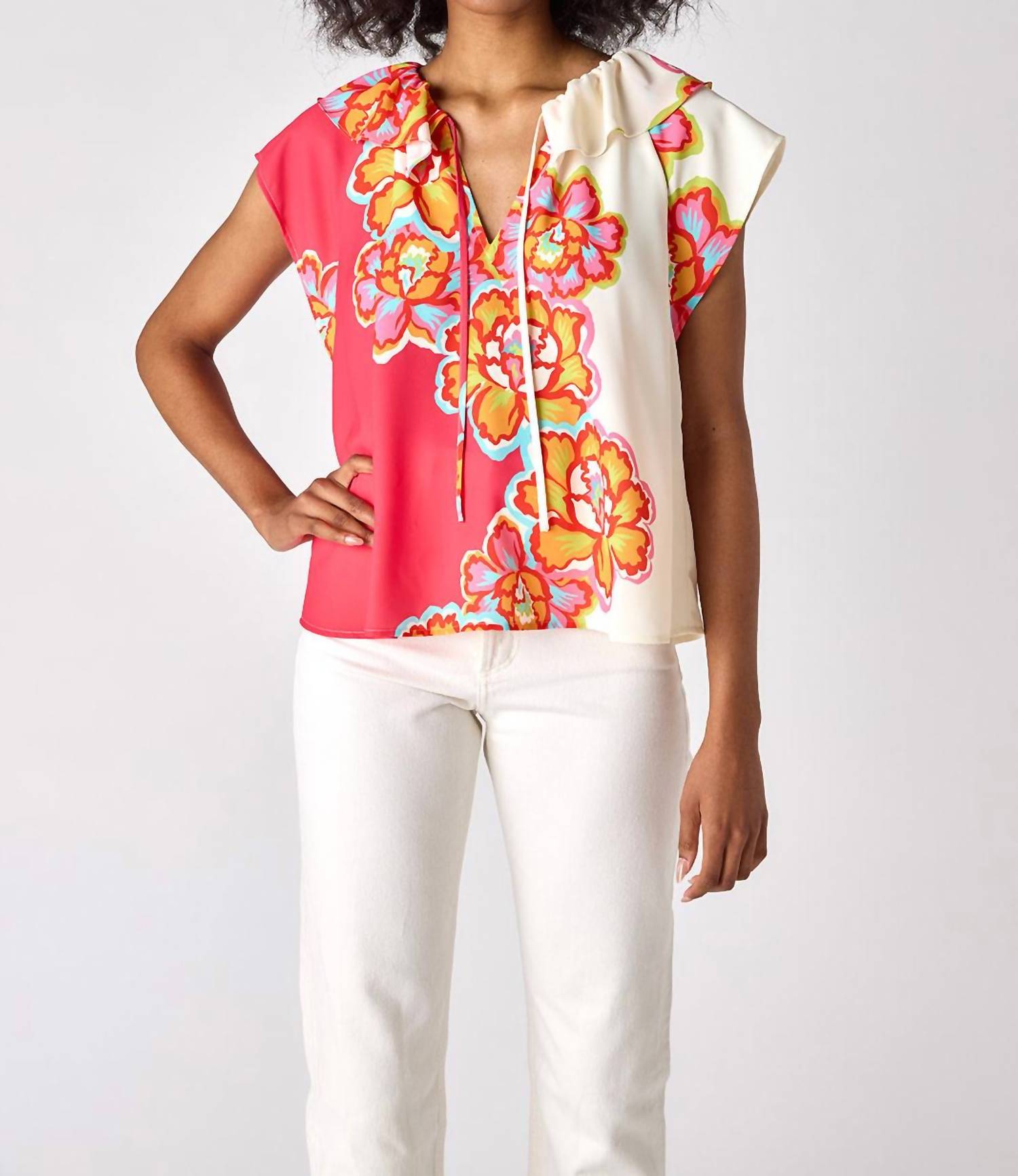 Crosby by Mollie Burch Fern Short Sleeve Top in dancing primrose - women's blouse