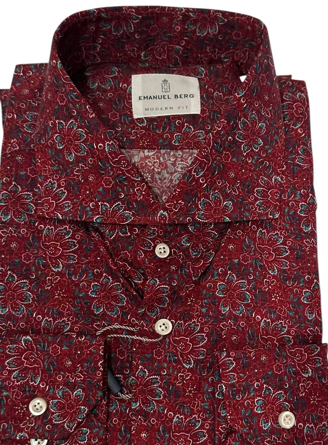 Emanuel Berg Men's Long Sleeve Button Down Shirt in dark red - men's shirt - detail view