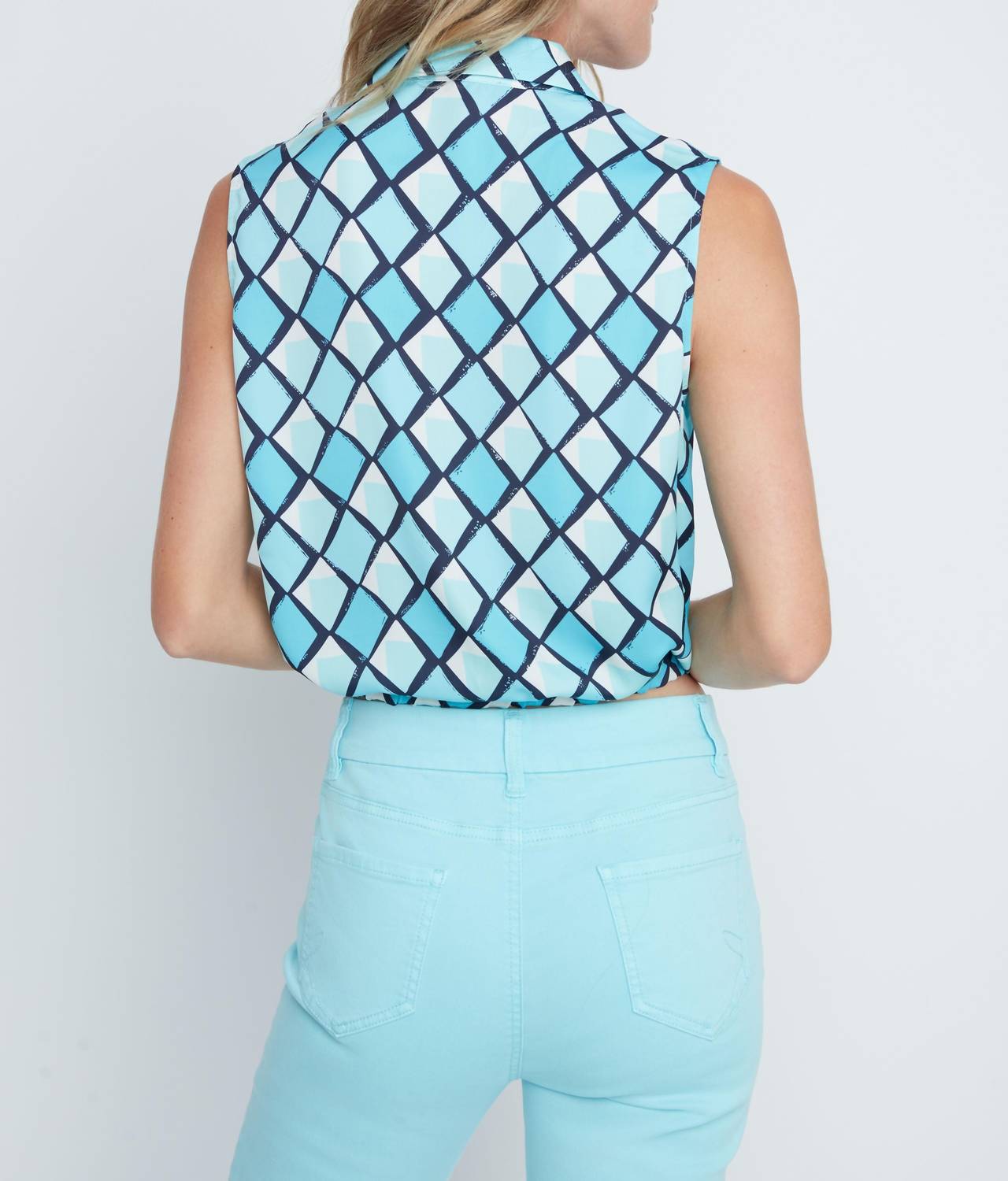 Renuar Coastal Breeze Tie-front Blouse in ocean - women's blouse - alternate view