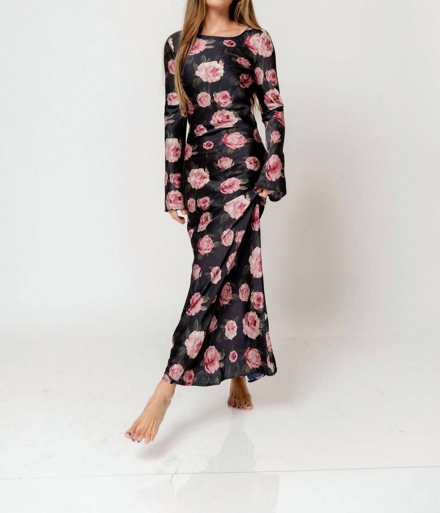 Sofie the Label Georgie Floral Satin Bias Maxi Dress in black mauve - women's dress