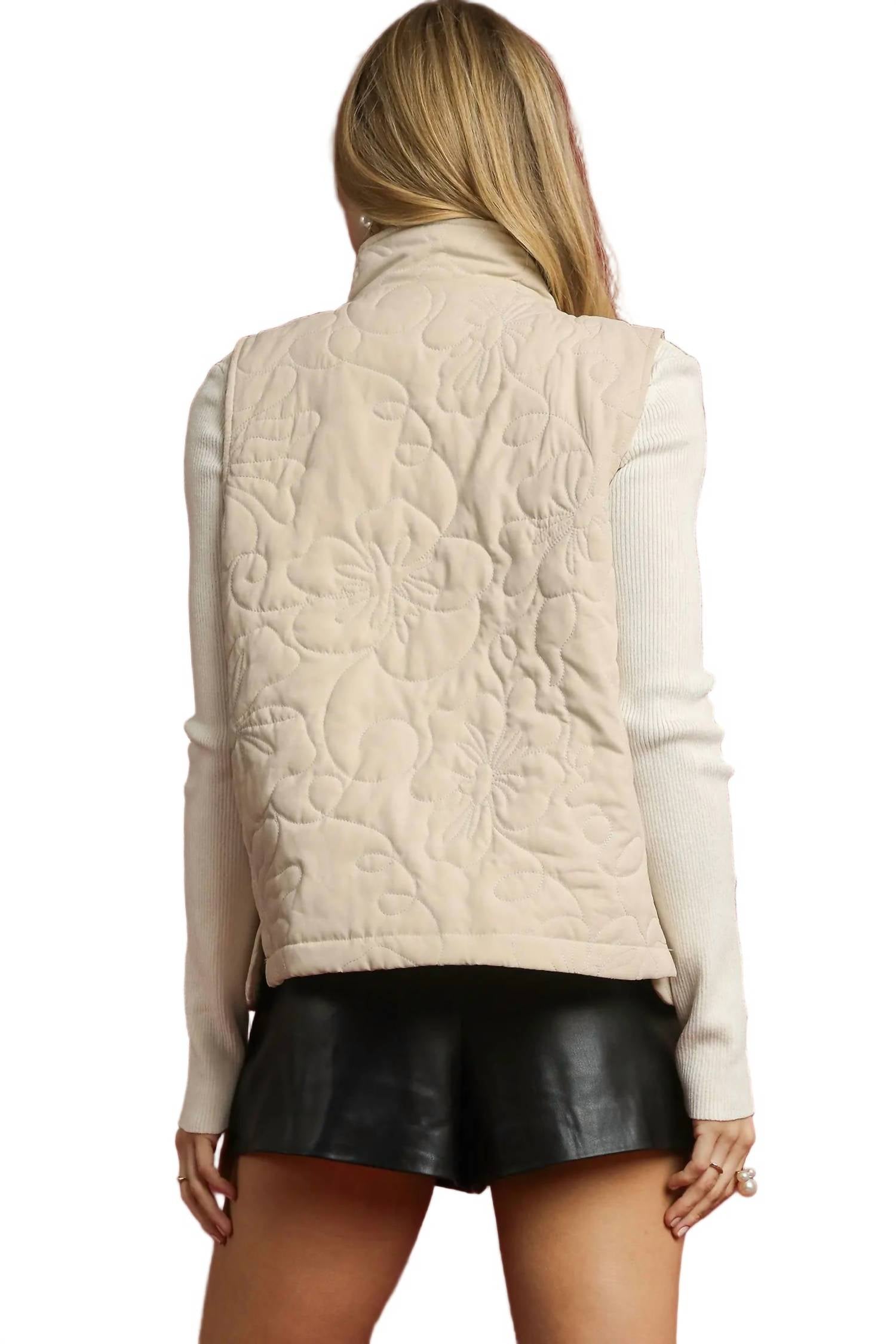 Umgee - Quilted Floral Zip Vest