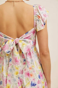 In February - Pop Of Color Floral Smocked Maxi Dress With Bow