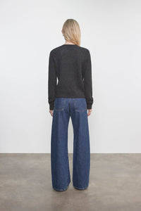 Enza Costa CASHMERE EASY LONG SLEEVE CREW TOP in charcoal - women's sweater - detail view