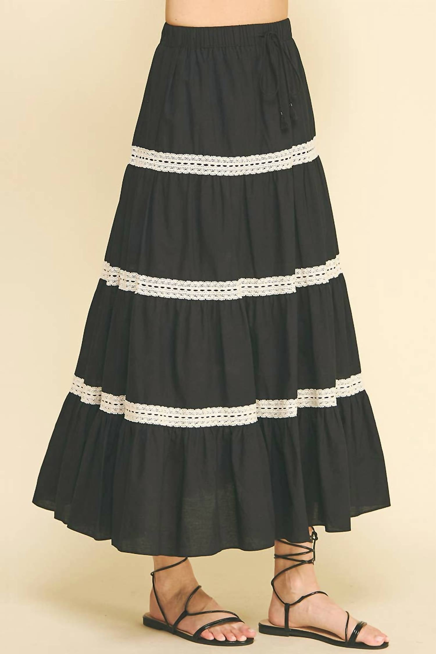 PINCH Embroidered Tiered Maxi Skirt in black - women's skirt - alternate view
