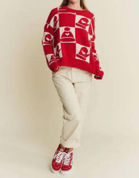 Jade By Jane - Checkered Christmas Mitts & Beanie Sweater