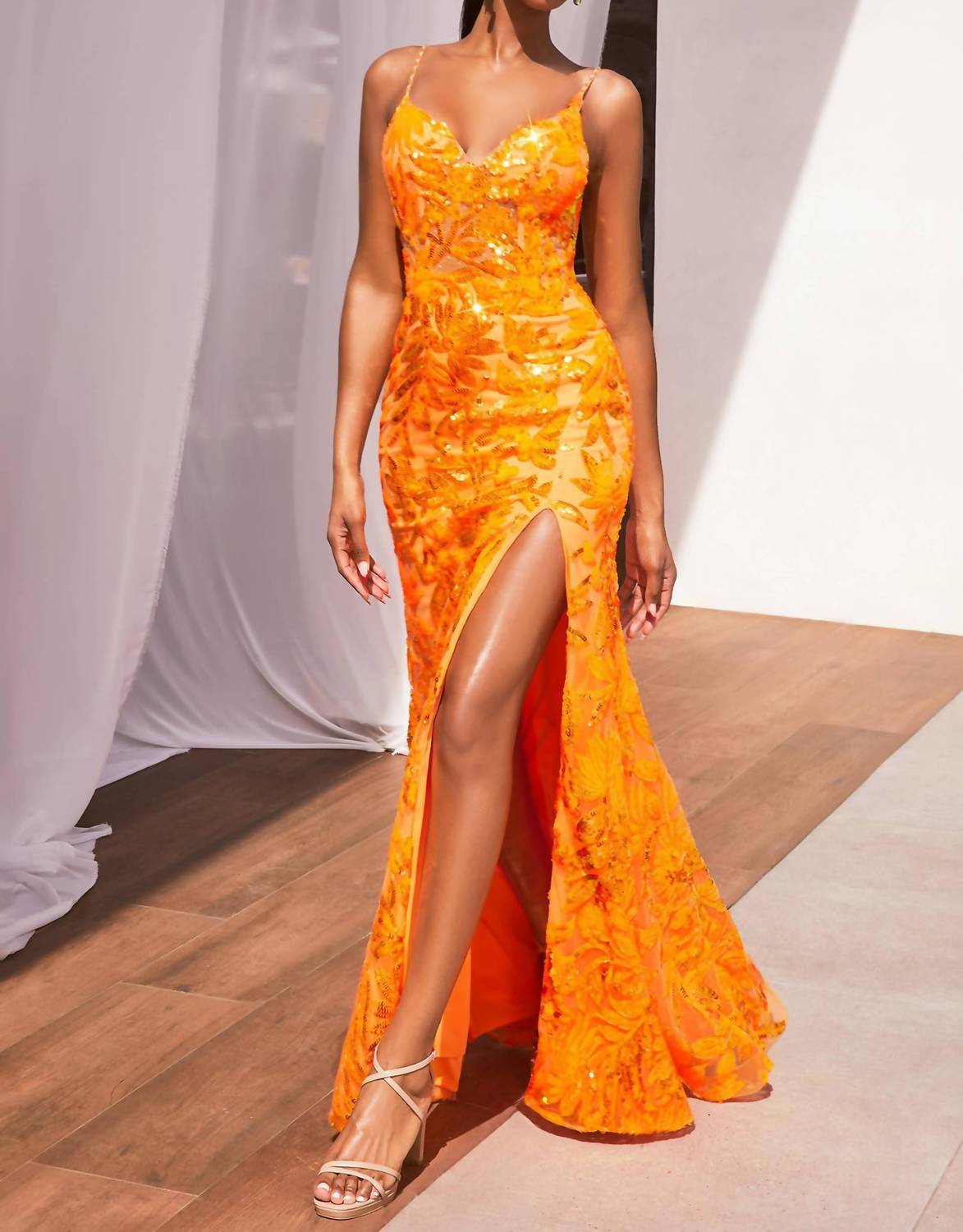 Cinderella Divine - Sequin Printed Fitted Prom Gown