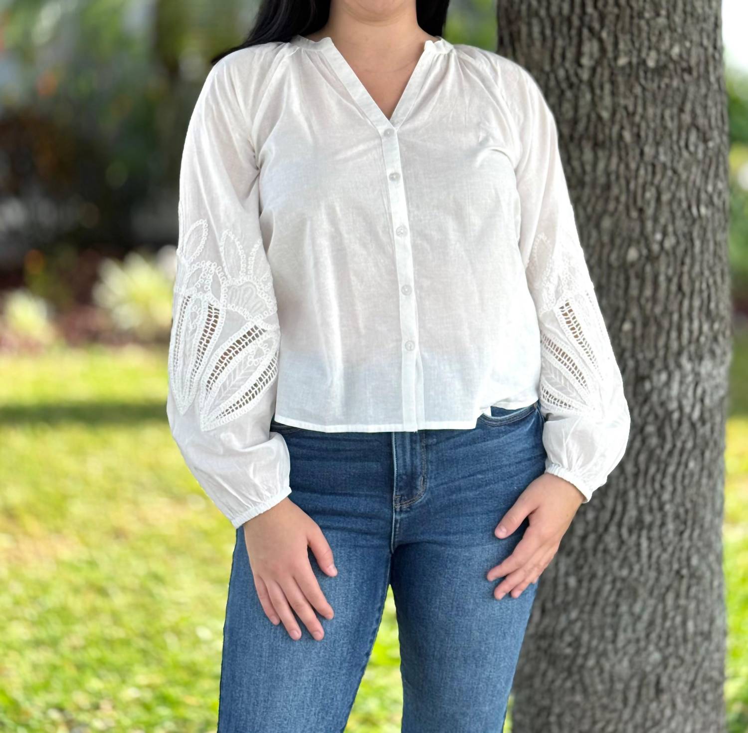 Charlie B - Embroidery Button-front Blouse