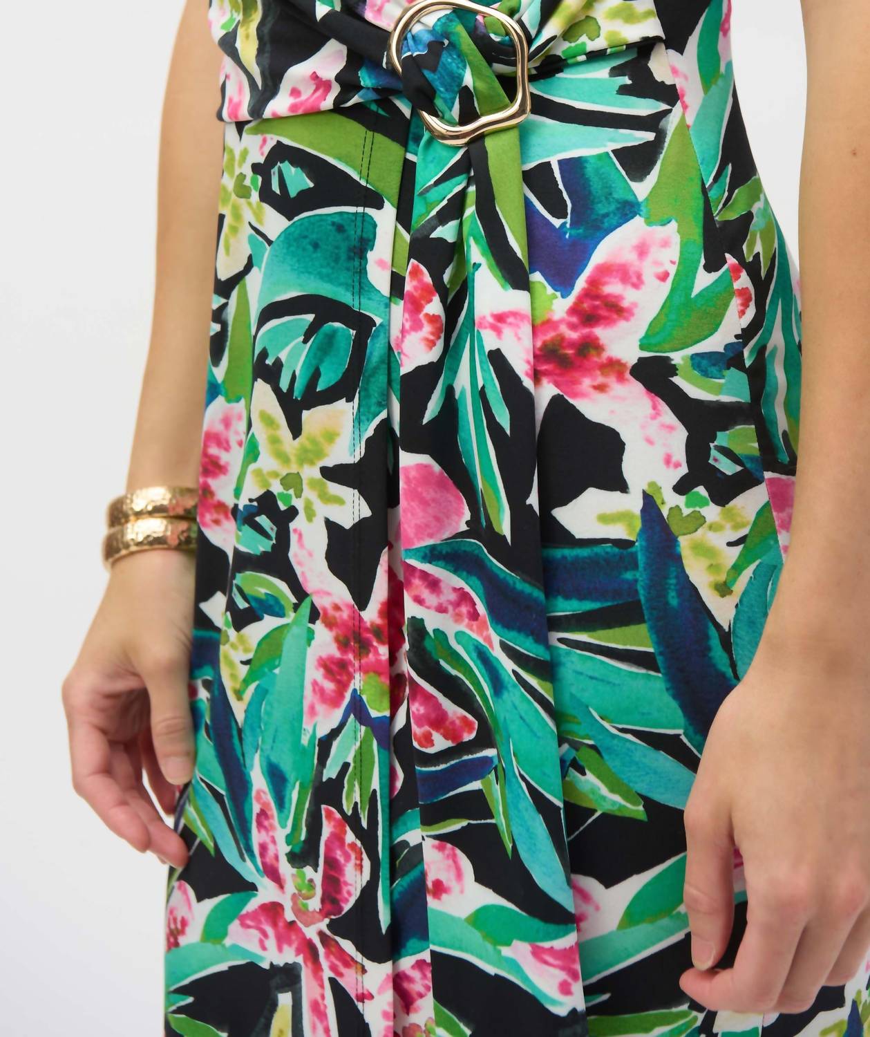 Joseph Ribkoff Tropical Print Faux Wrap Sheath Dress in black multi - women's dress - view 4