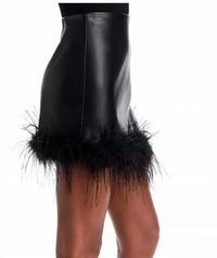 AQUA Faux Leather Feather Mini Skirt in black - women's skirt - detail view