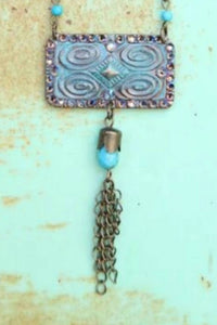 Pink Panache Women's Chain Necklace Linked With Aztec Stamped Pendant in turquoise - women's jewelry - detail view