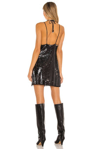 Free People Double Take Sequin Mini Dress in black rose combo - women's dress - alternate view