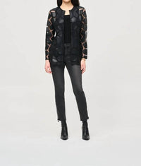 Joseph Ribkoff - Laser-cut Leatherette On Mesh Jacket