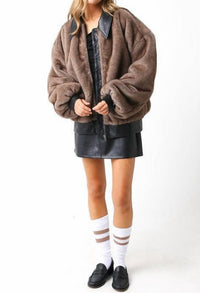 Olivaceous - Carrie Faux Fur & Leather Jacket