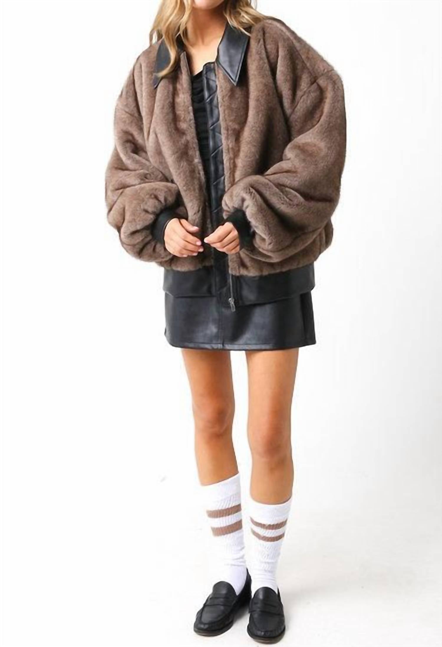 Olivaceous - Carrie Faux Fur & Leather Jacket