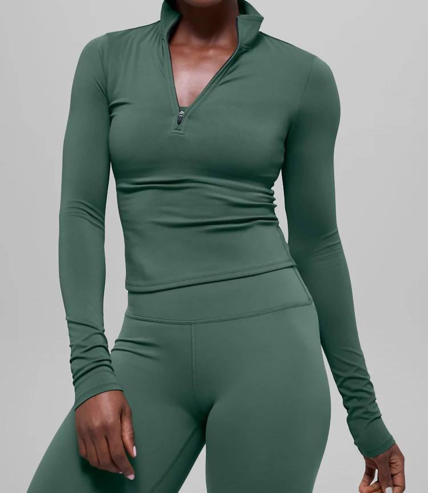 ALO YOGA Softsculpt Precision 1/4 Zip Long Sleeve Top in clover green - women's long sleeve top