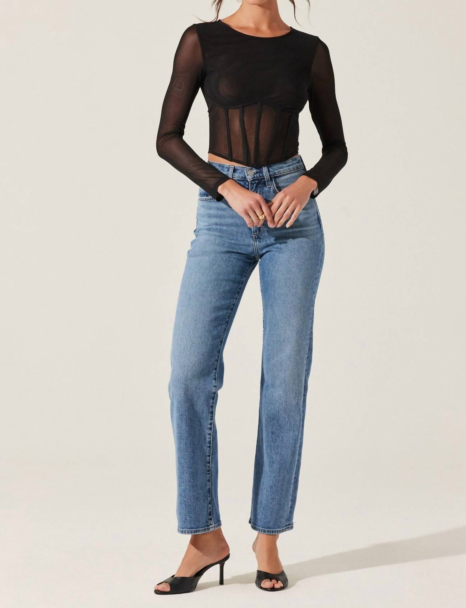 Astr - Kezia Long Sleeve Mesh Corset Top