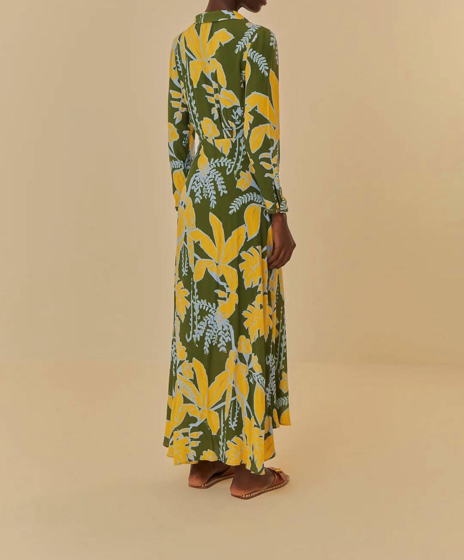 Farm Rio - Foliage Sketch V-Neck Maxi Dress