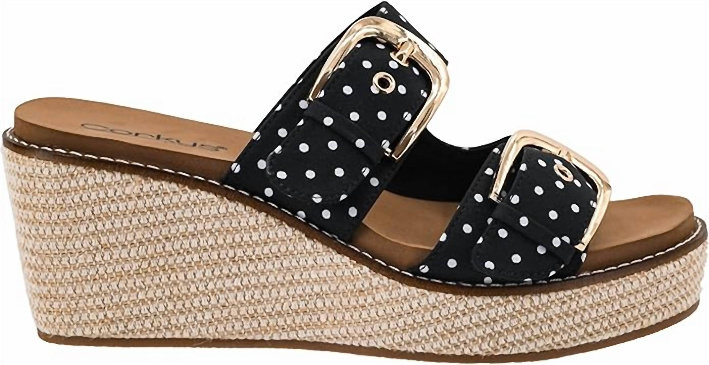 Corkys Footwear Women's Manifest Wedge in black white polk dots - women's sandal