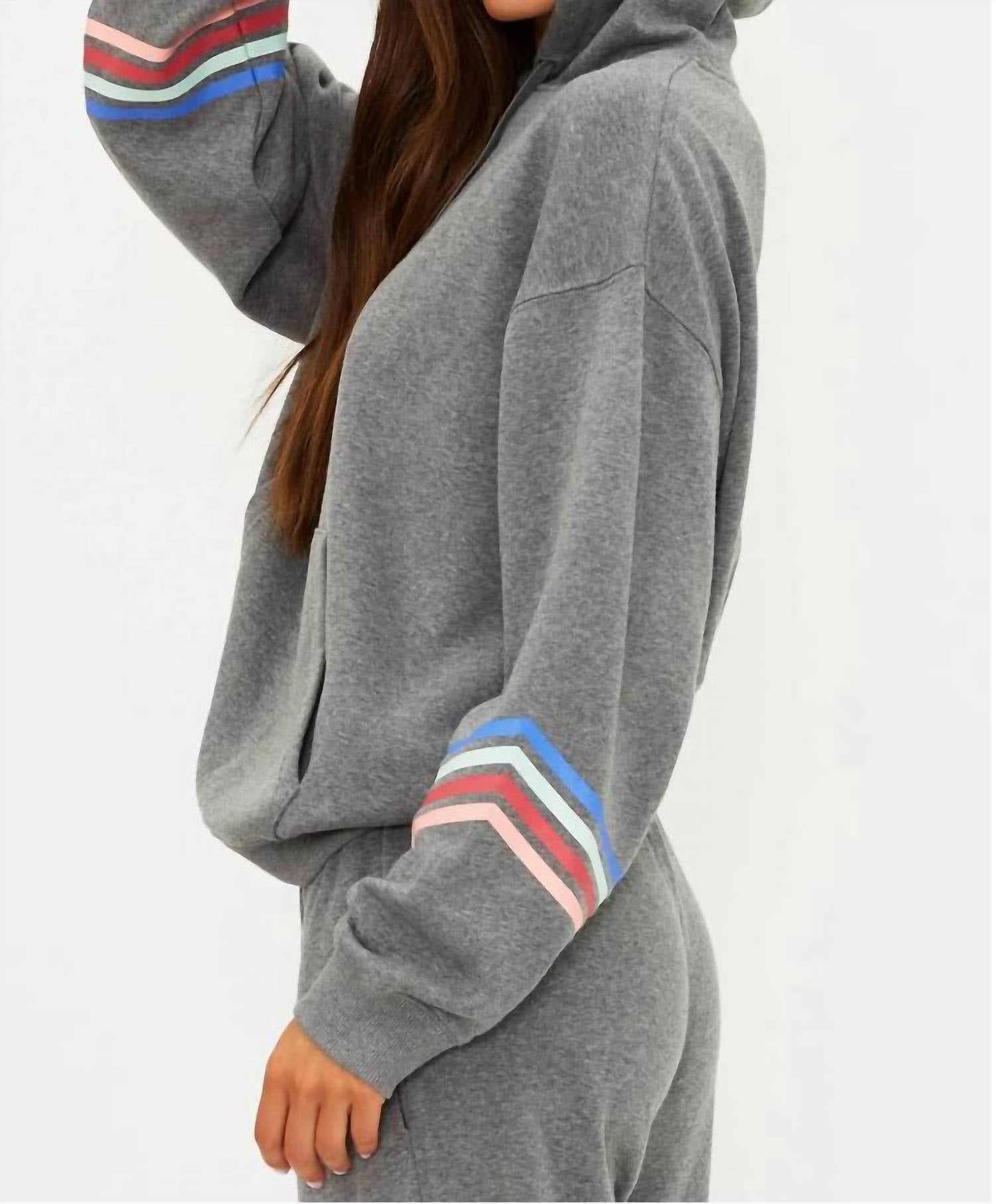 Beach Riot Dess Fleece Hoodie in horizon heather gray - women's top - detail view