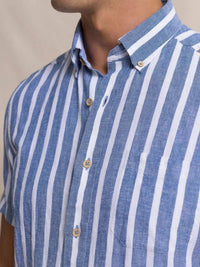 Southern Tide - Seamark Stripe Linen Rayon Short Sleeve Sport Shirt