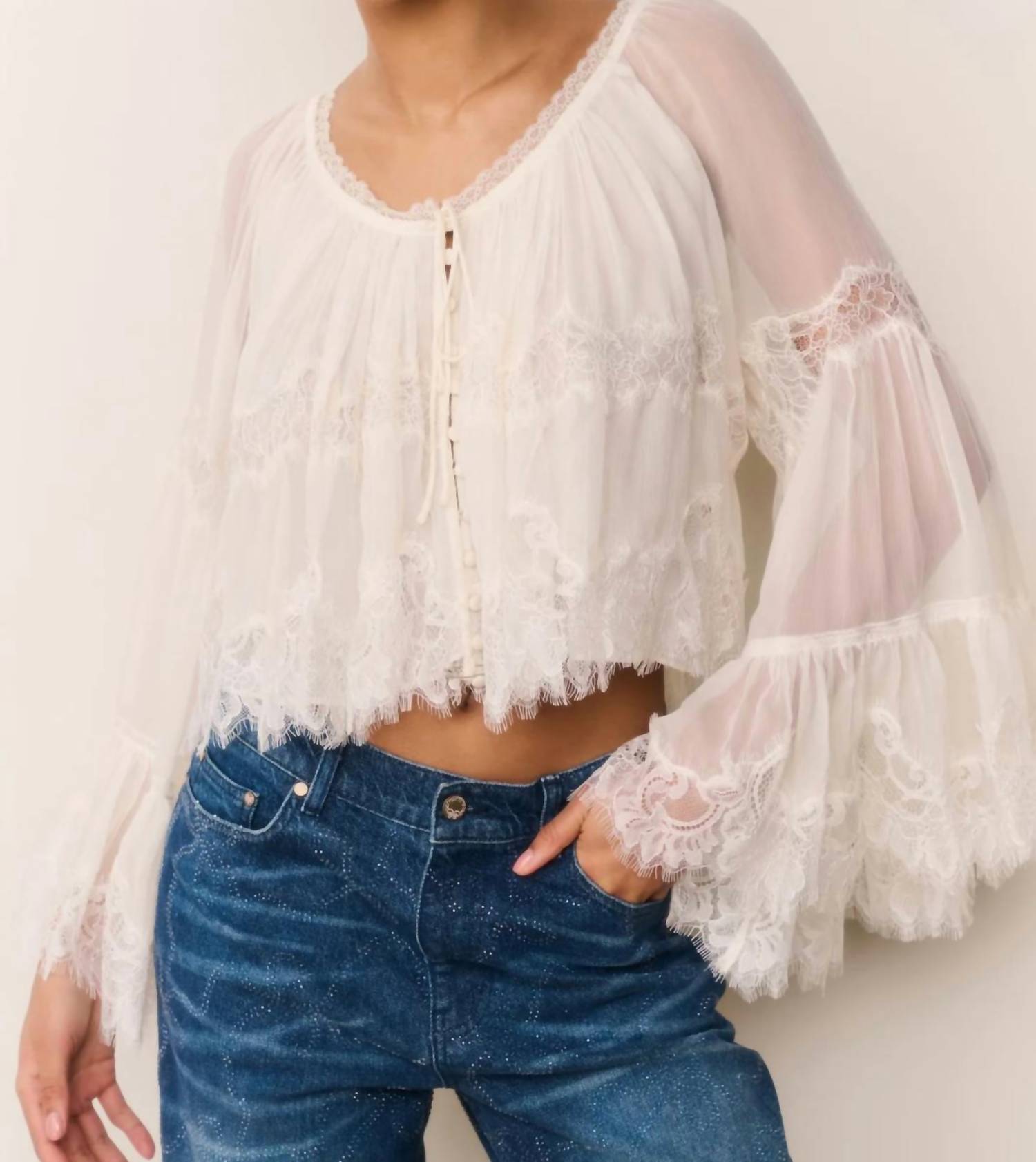 Loveshackfancy - Darline Chiffon Lace Blouse