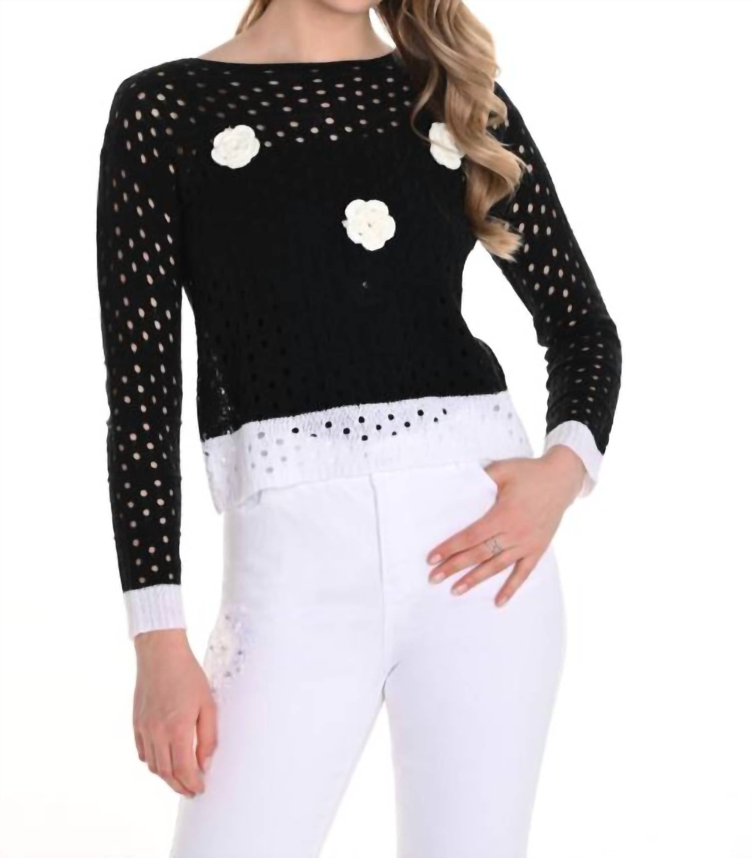 Frank Lyman - Open Knit Sweater w/ Flowers