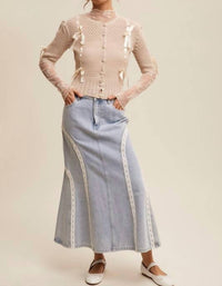 Listicle - Pastel Knit Cardigan With Satin Bow Details