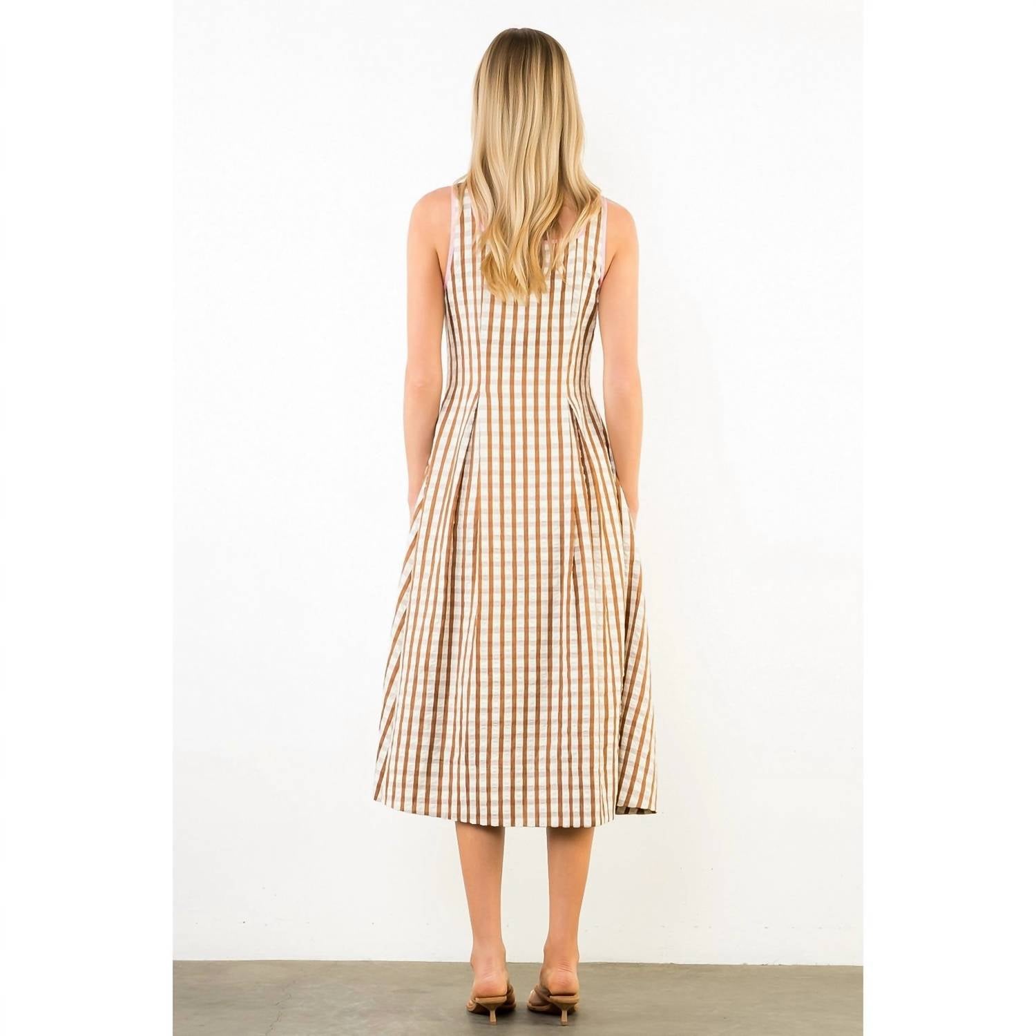 THML Gingham Midi Dress in brown pink - women's dress - view 4