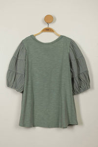 Very J - Women's Mineral Washed Puff Sleeve Top