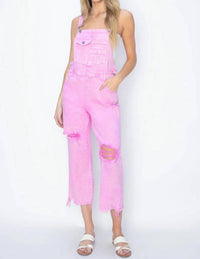 Risen - High Rise Distressed Denim Overalls