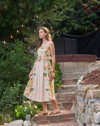 Moon River - Sleeveless Square Neck Floral Print Dress With Belt Detail