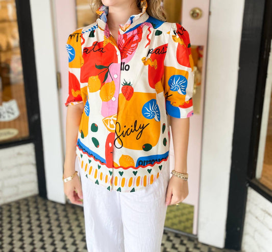 Adrienne - Jodie Ruffle Collar Puff Sleeve Top