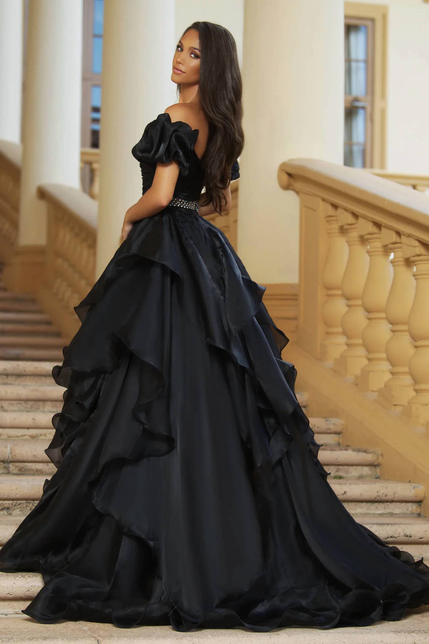 Ava Presley - Ruffled Off Shoulder Ball Gown