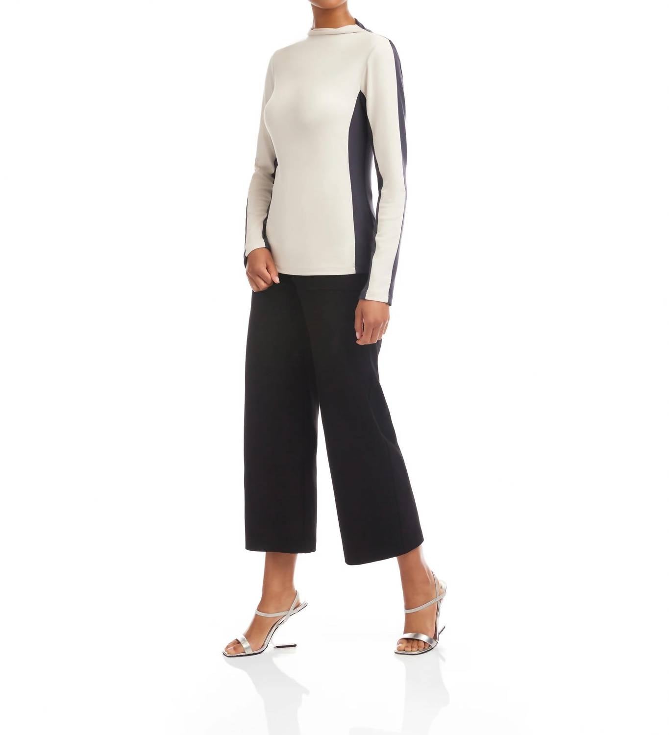 Fifteen Twenty Cass Colorblock Mockneck Top in bone - women's shirt - detail view