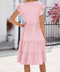 Suhkasana - V Neck Short Sleeve Tiered Dress