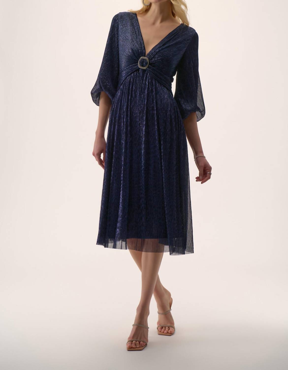 Joseph Ribkoff - Sparkle Mesh Plissé Fit And Flare Midi Dress