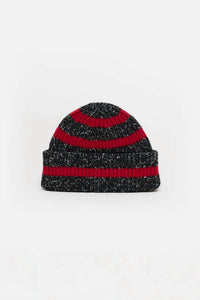 CLOSED Unisex Wool Blend Beanie in charcoal red stripe - women's hat