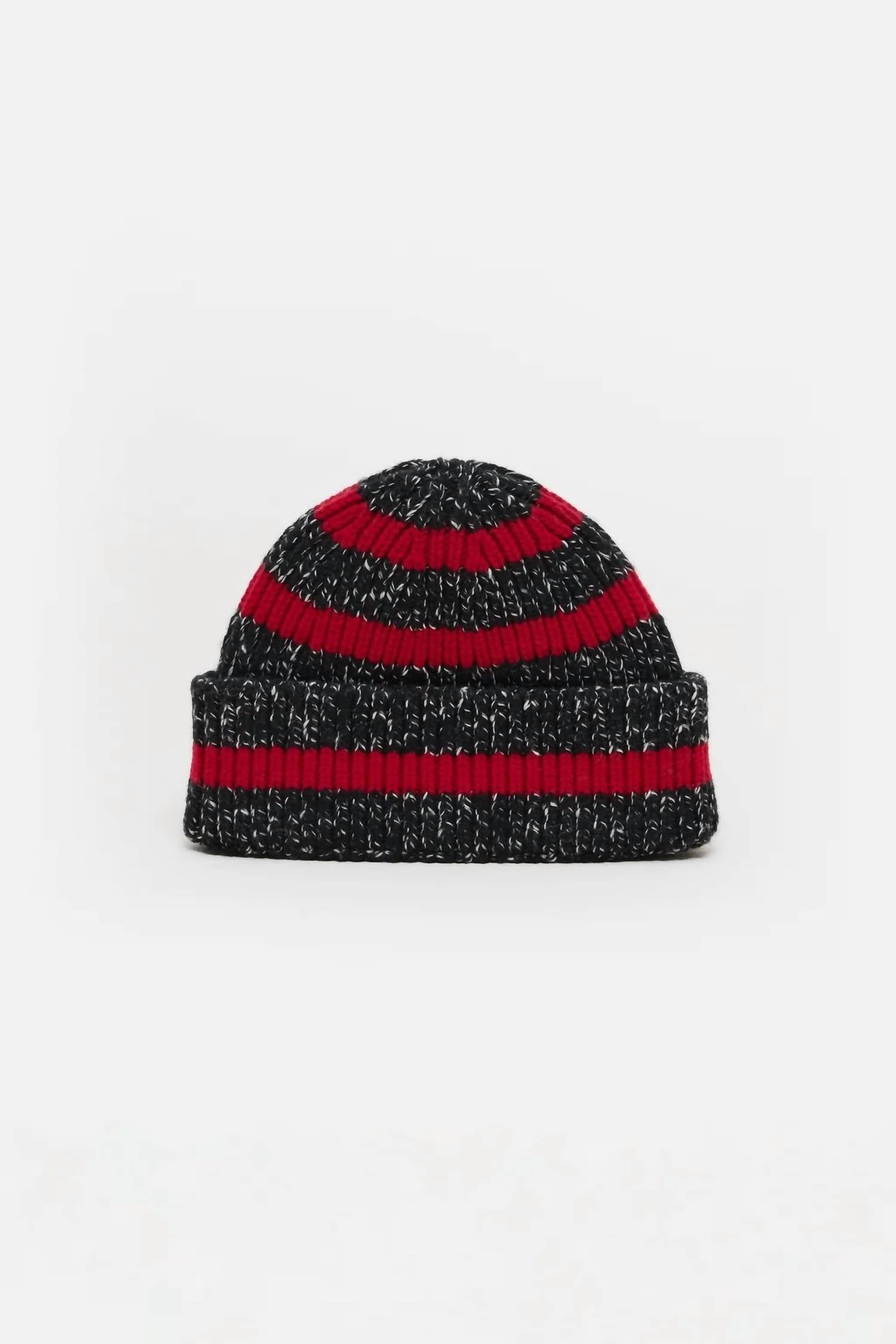 CLOSED Unisex Wool Blend Beanie in charcoal red stripe - women's hat