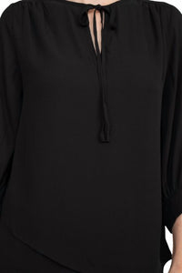 Joan Vass - Tie Neck Front Panel Double Layer Crepe Top