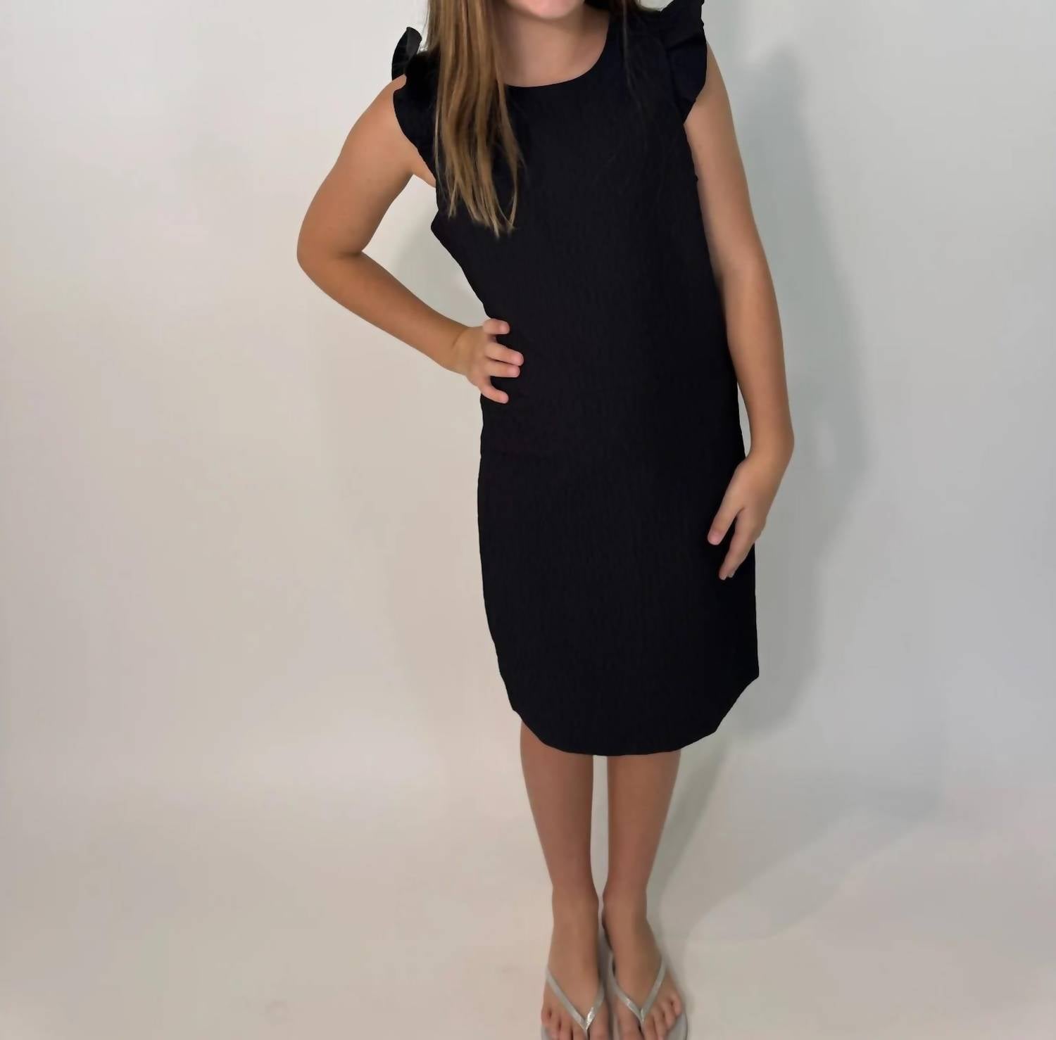 little Olin Girls Ruffle Dress in black - kids' dress - alternate view