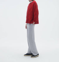 Guest In Residence Wavy Cozy Cashmere Crew Top in residence wavy cozy cashmere crew in true red in true red - women's sweater - detail view