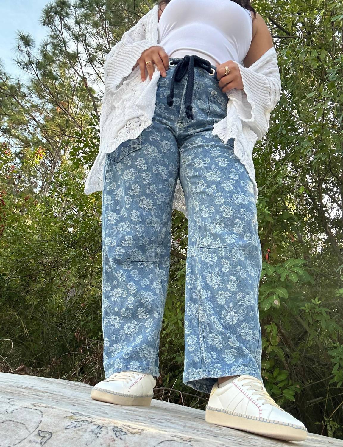 J.Nna - Floral Print Denim Fit Jeans - Plus