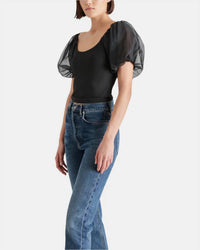 STEVE MADDEN Puff Sleeve Pamela Top in black - women's blouse - alternate view