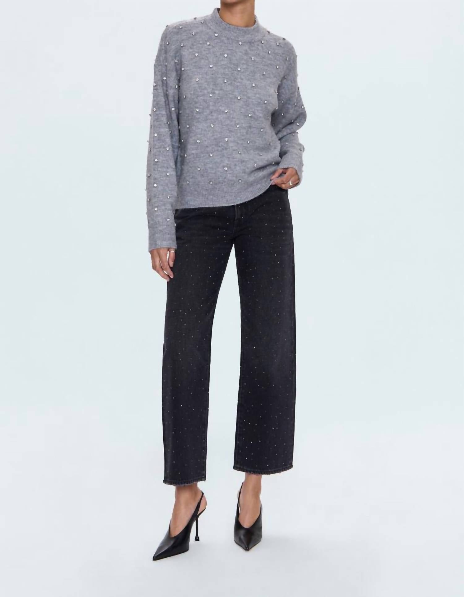 PISTOLA Aura Crewneck Sweater in charcoal diamonte 1 - women's sweater - alternate view