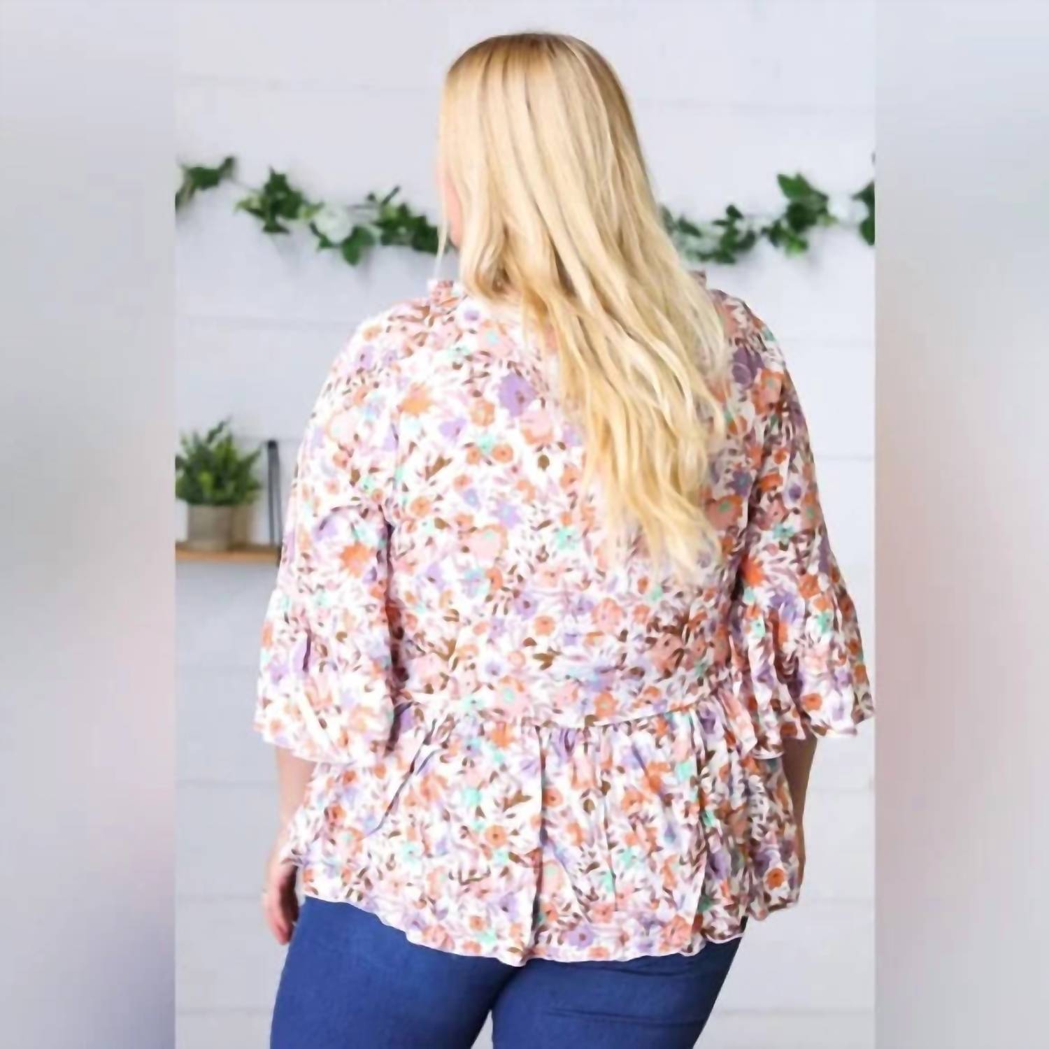 Sugarfox - Watercolor Floral Ruffle Top