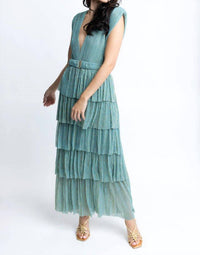 Karlie - Metallic Double V Neck Maxi Dress