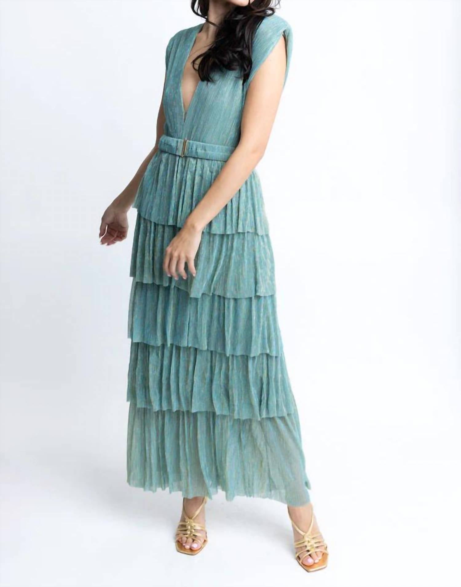 Karlie - Metallic Double V Neck Maxi Dress